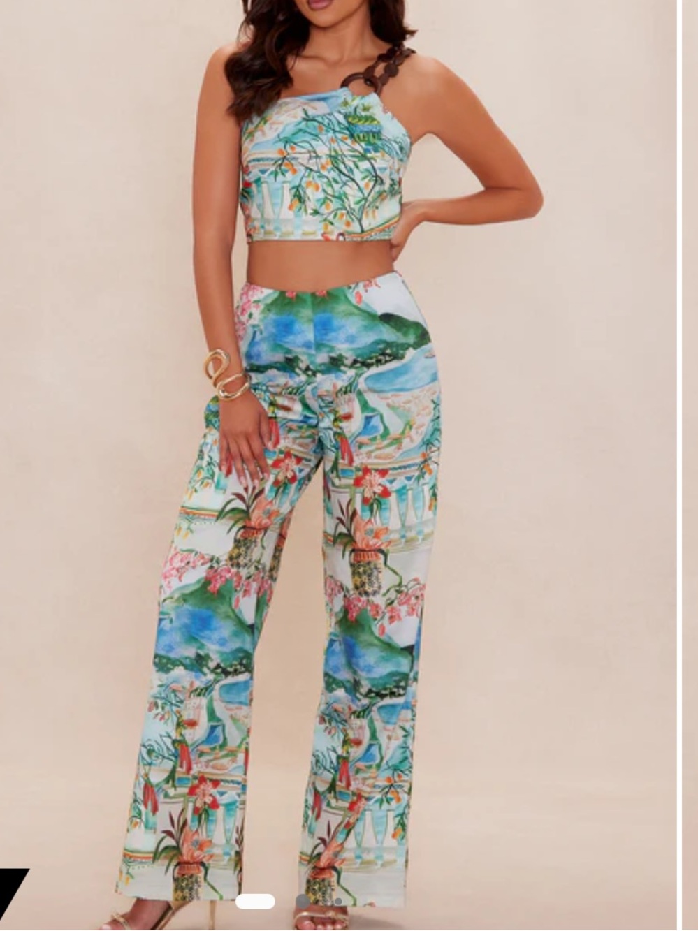 Fashion Nova Tropical Print Two-Piece Crop Top & Wide Leg Pants Set size S 
BNWT